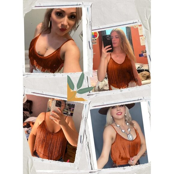 Women's Brown Fringe Tank Top Western Festival Clothing Cowgirl V Neck Outfits - Picture 5 of 6